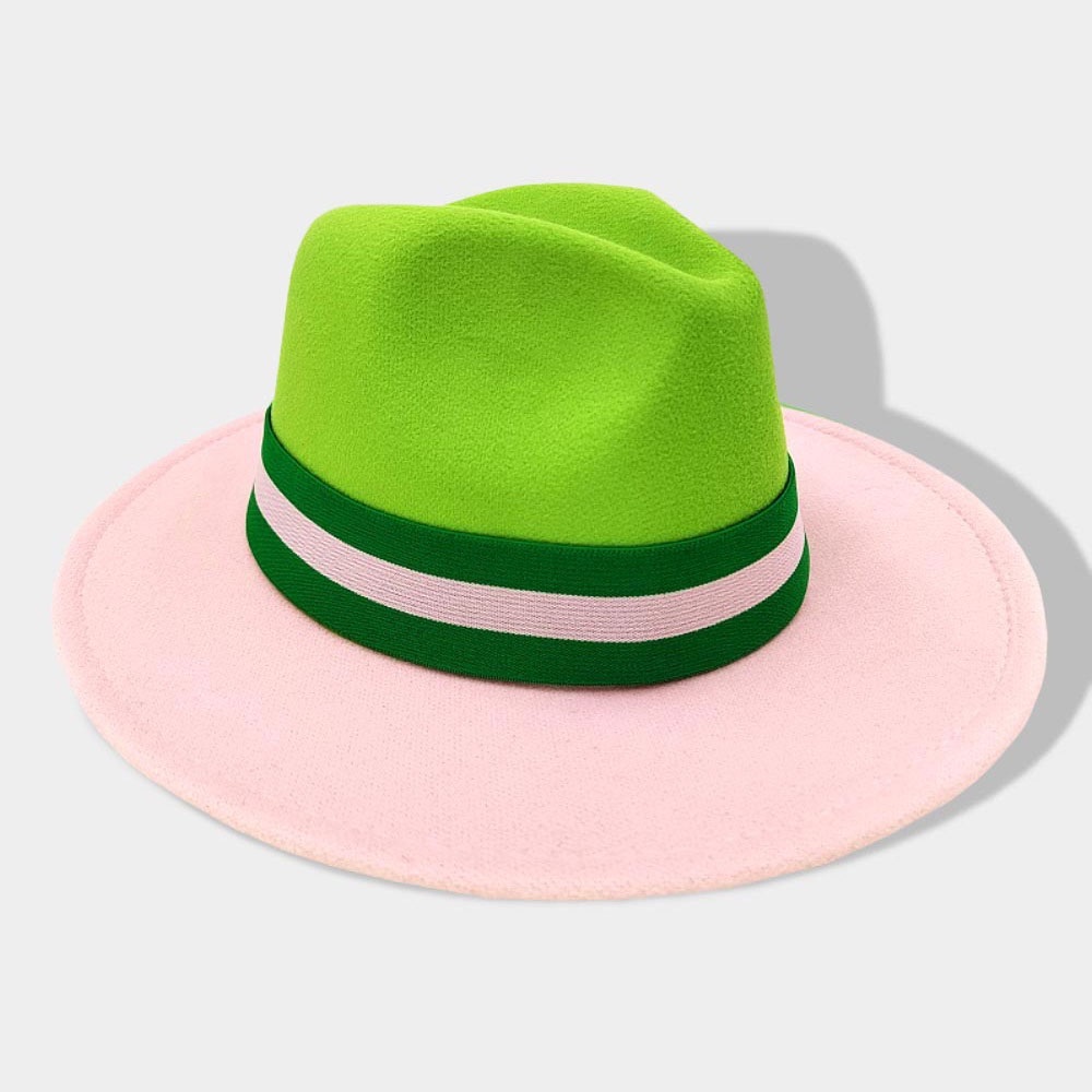 Pink & Green Color Blocked Fedora Hat
